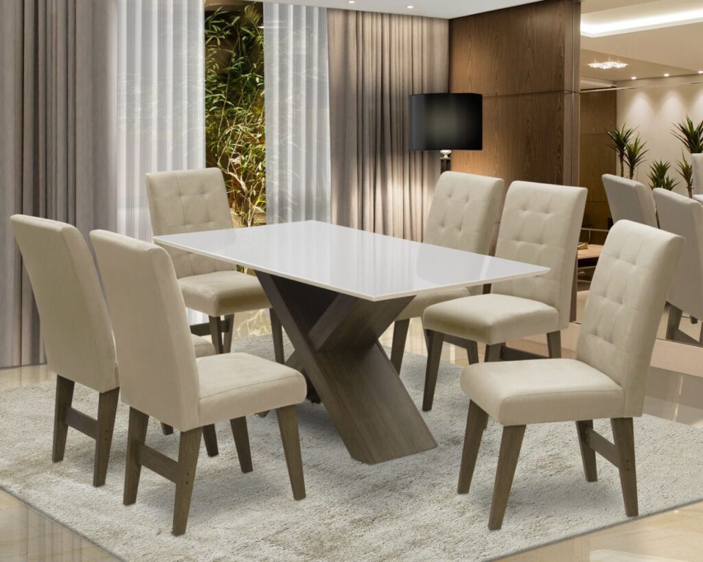 CONJUNTO DE MESA DUBAI TAMPO DE VIDRO Casa Nova